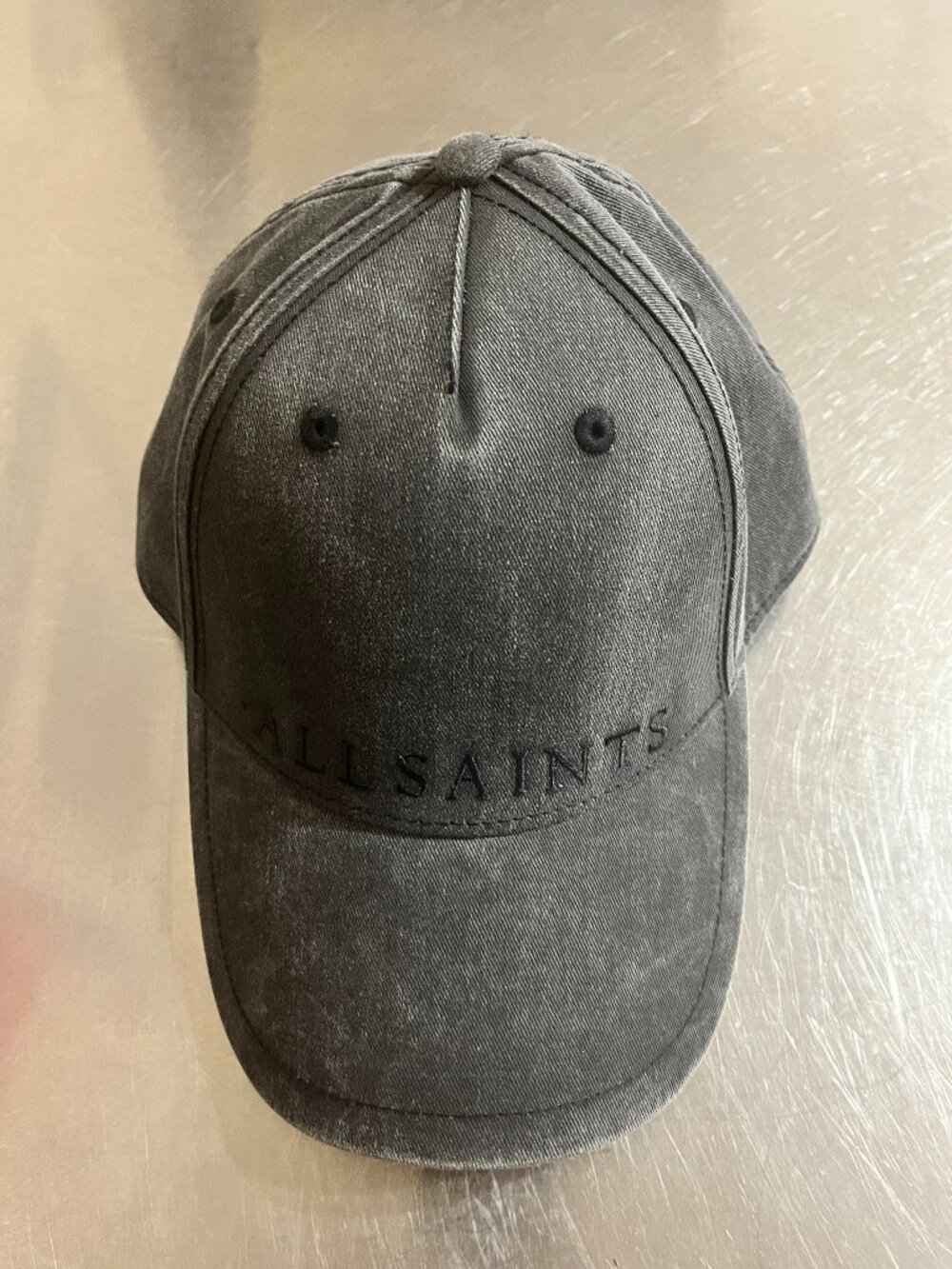 ALL SAINTS Washed Charcoal Grey Cotton Baseball Cap
